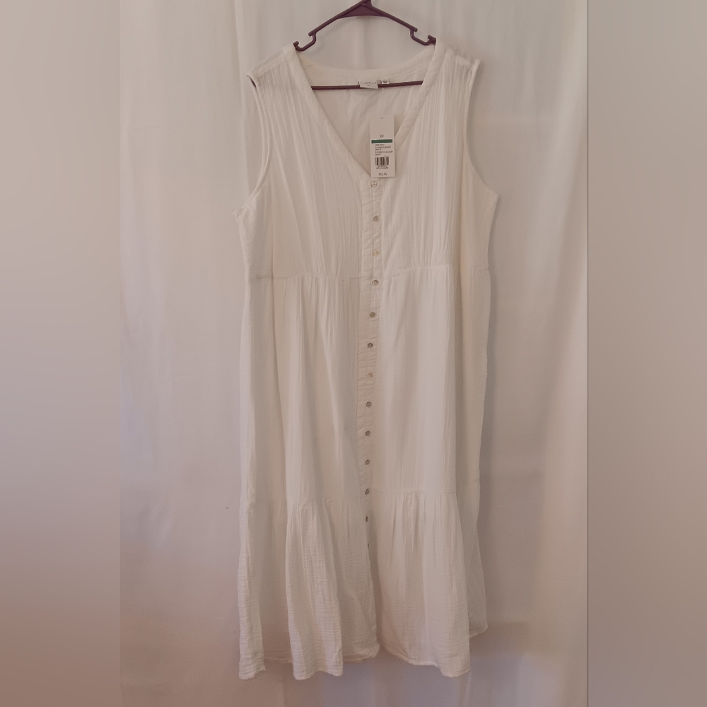New Direction curvy 100% cotton white sleeveless fully lined long dress 2X